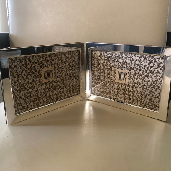 NEW Gumps Picture Frame Bi-Fold - Silver and Wood - 4"x6" for each side